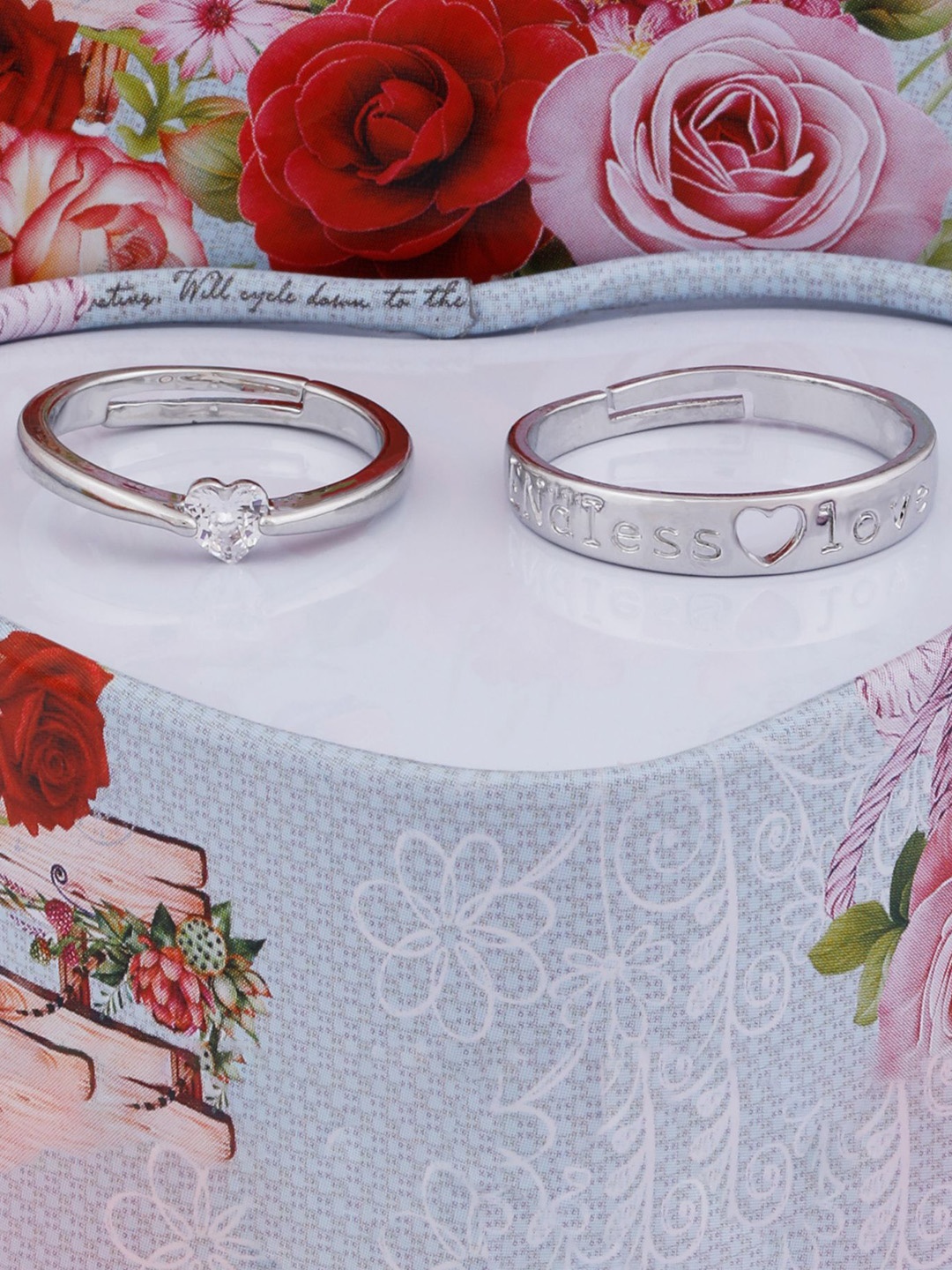 

Silver Shine Unisex Set Of 2 Silver-Plated AD Stone Studded Adjustable Finger Rings