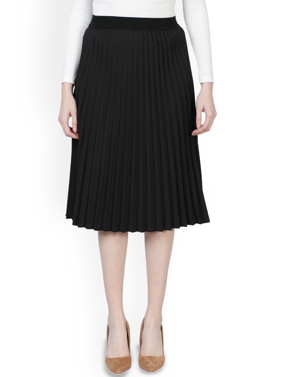 

Raiyani Enterprise Women Pleated Knee-Length Flared Skirt, Black