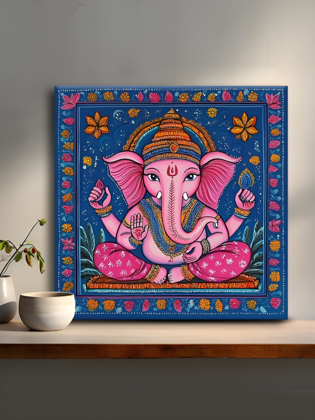 

OLIVE TREE Pink & Blue Lord Ganesha Canvas Painting Wall Art