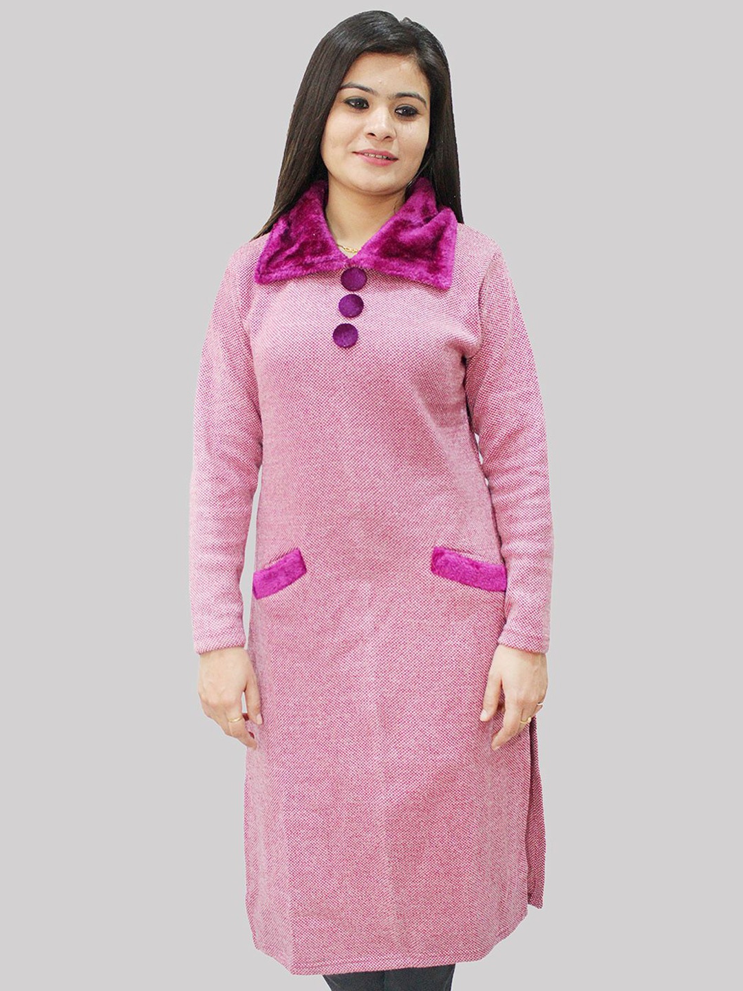 

HAUTEMODA Woollen Straight Kurta, Purple