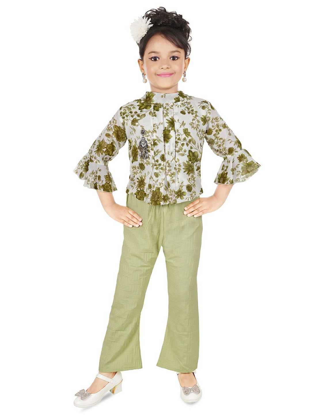 

BAESD Girls High Neck Top with Palazzos, Green