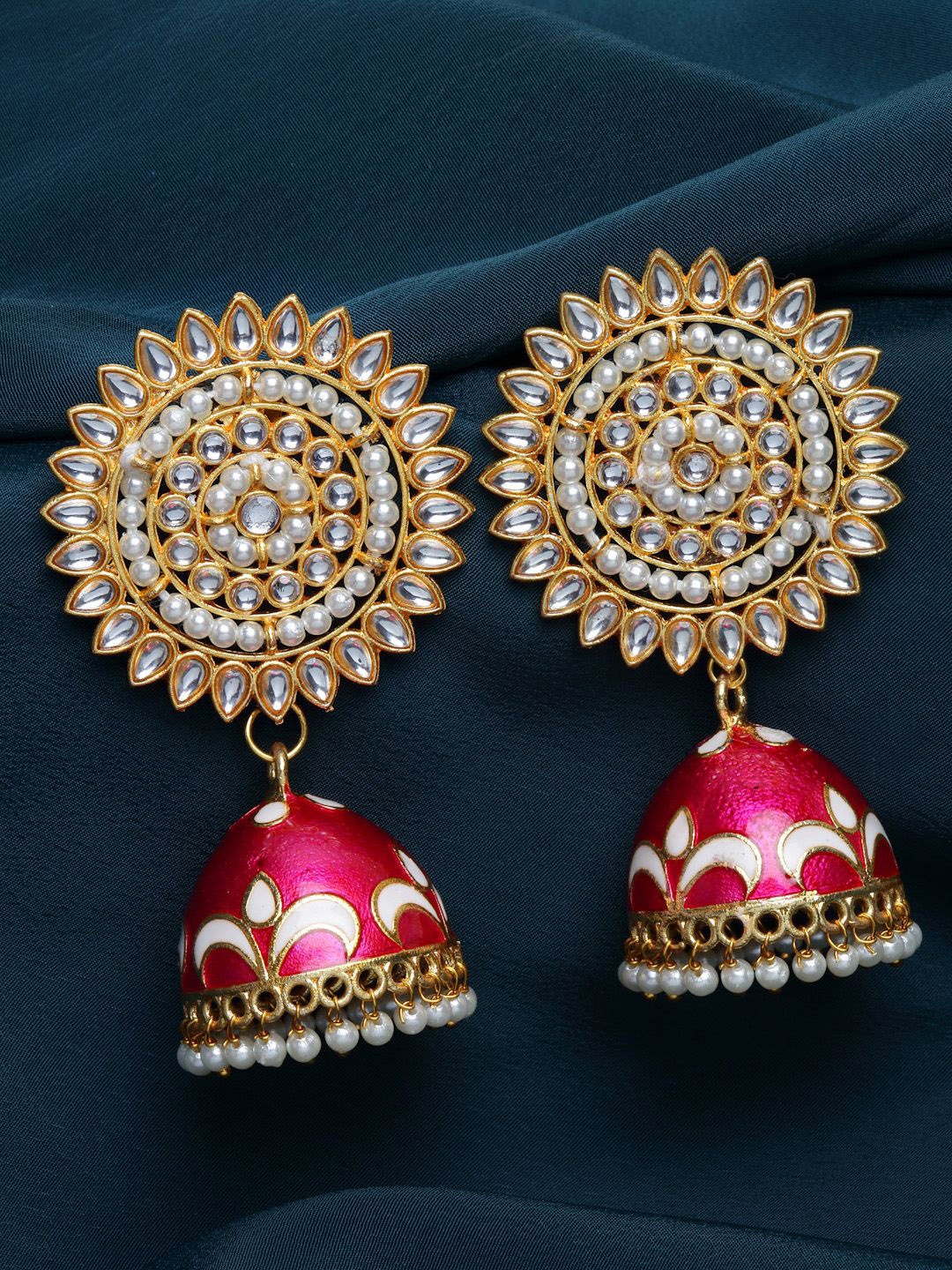 

Anouk Gold-Plated Beaded & Kundan Studded Dome Shaped Jhumkas