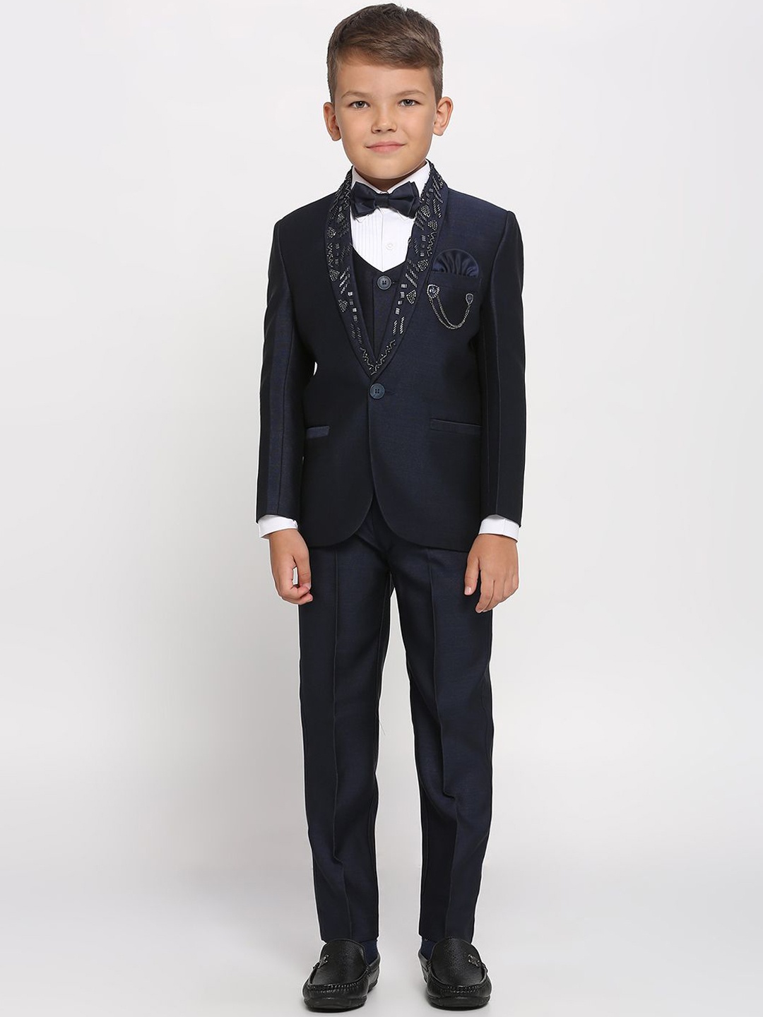 

YK Infant Boys 5 Pcs Single Breasted Suits, Navy blue