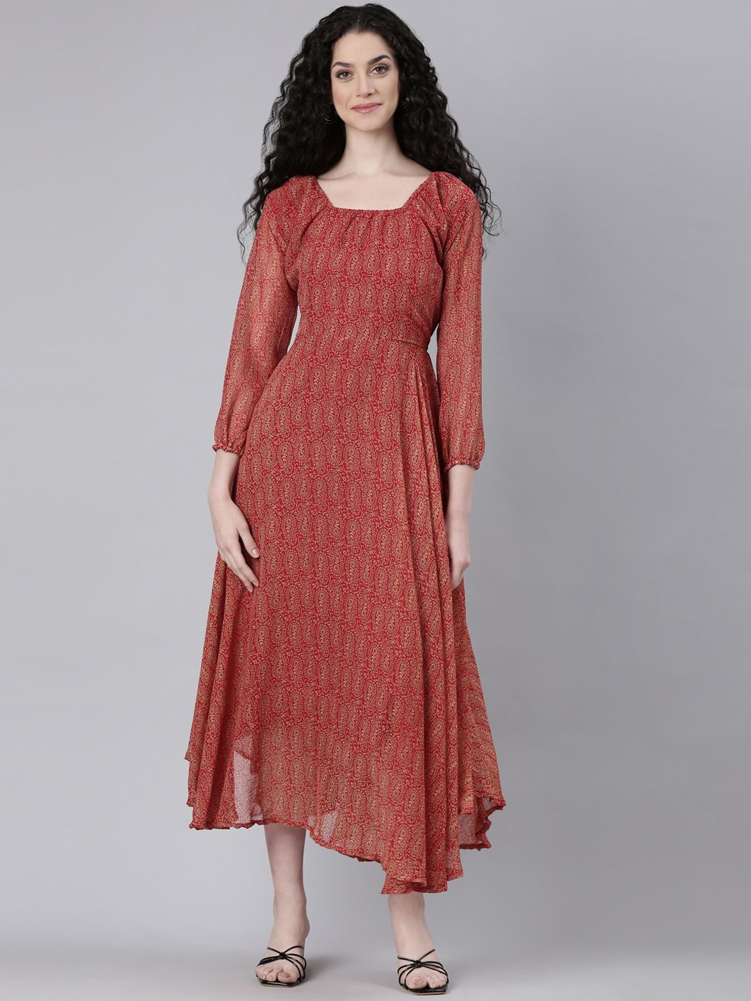 

Souchii Women Printed Fit & Flare Maxi Ethnic Dresses, Red