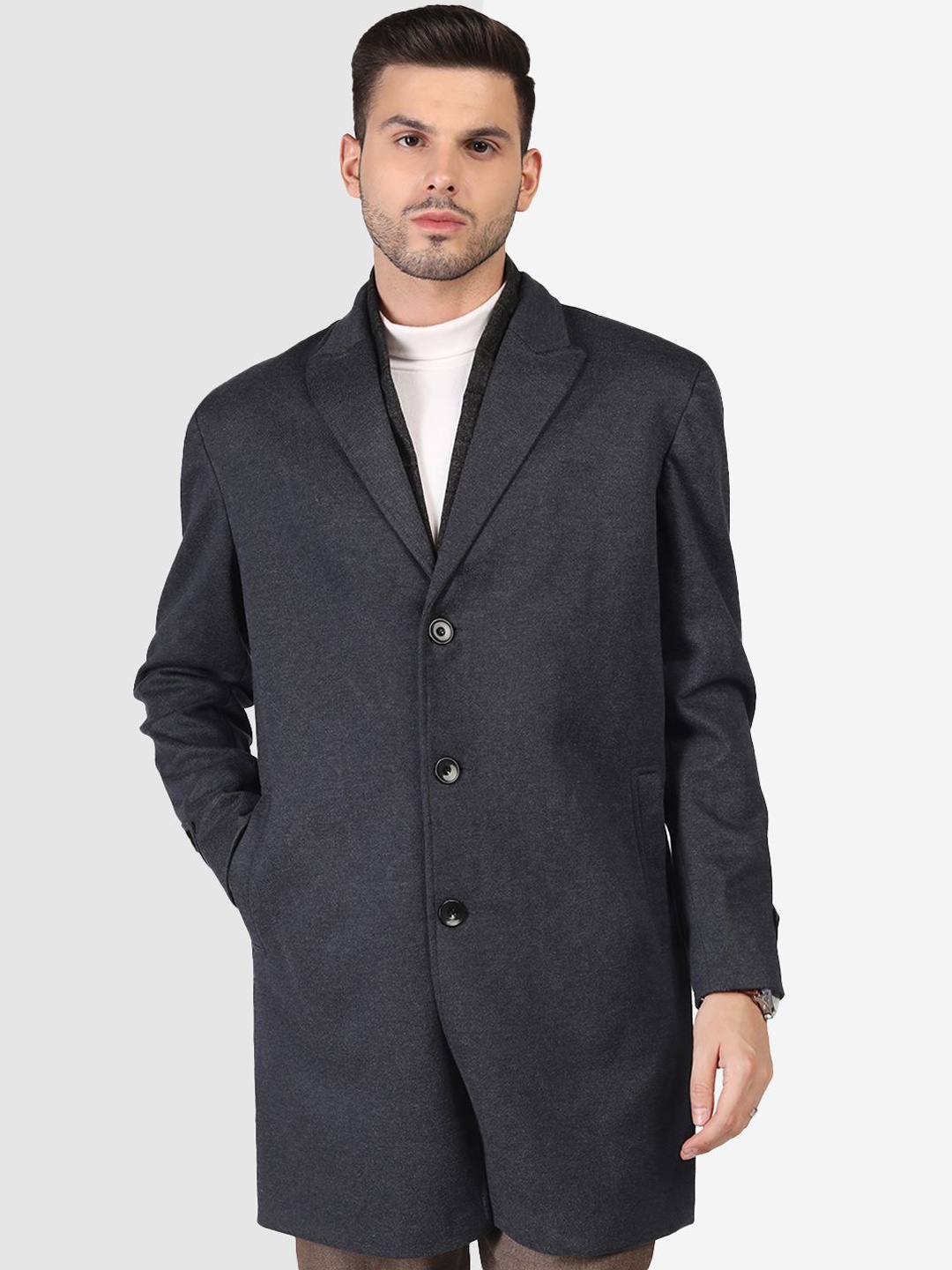

PROTEX Men Single-Breasted Notch Lapel Winter Wear Overcoat, Navy blue