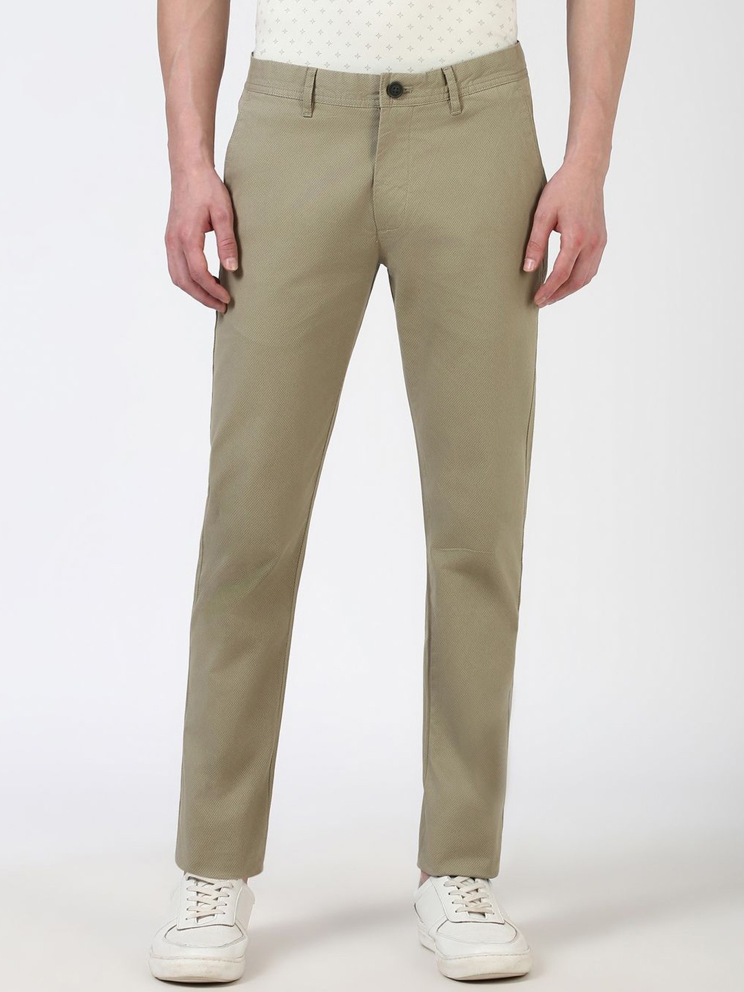 

Peter England Casuals Men Super Slim Fit Trousers, Khaki