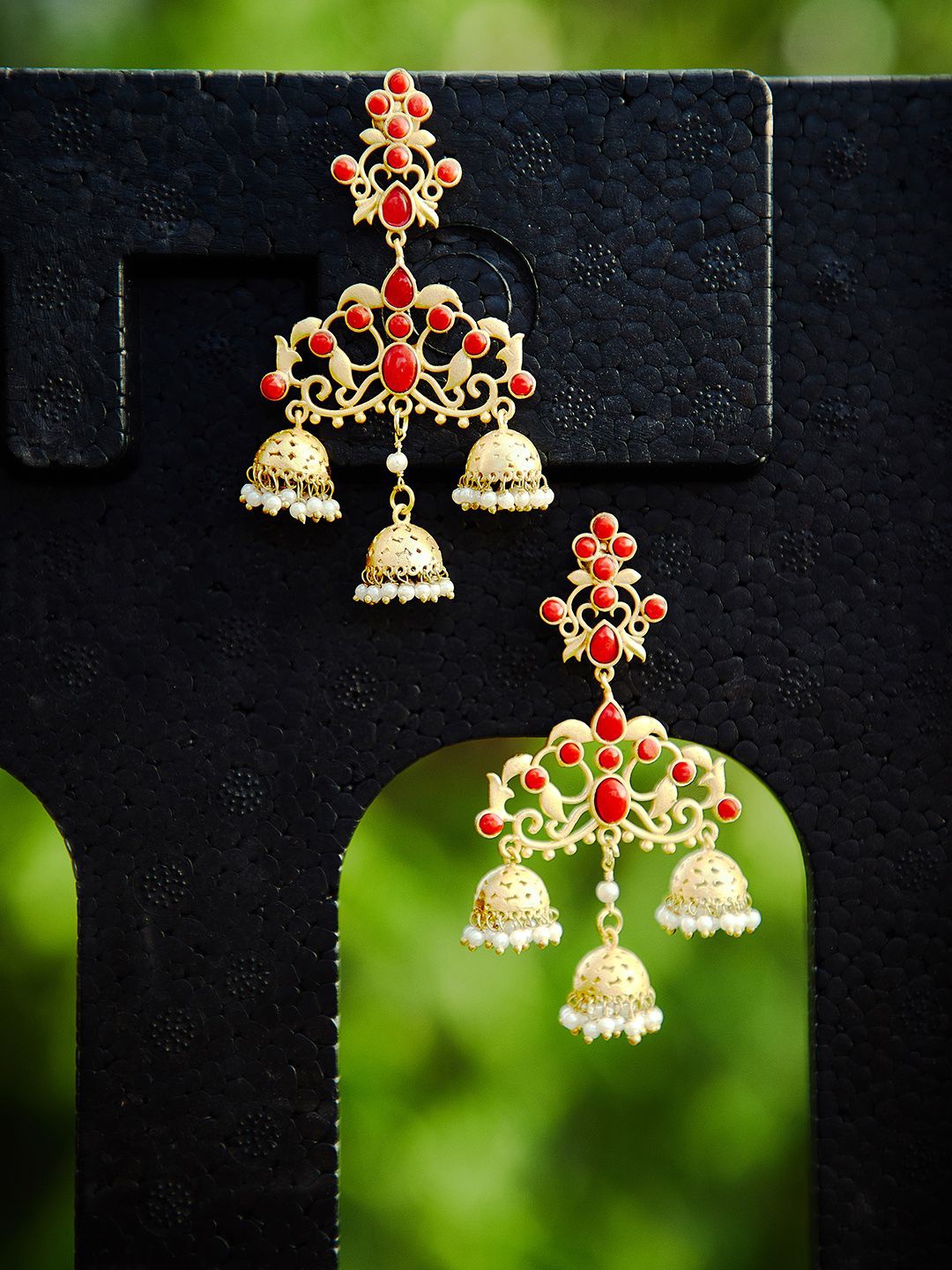 

Anouk Gold-Plated Stone Studded & Beaded Classic Drop Earrings