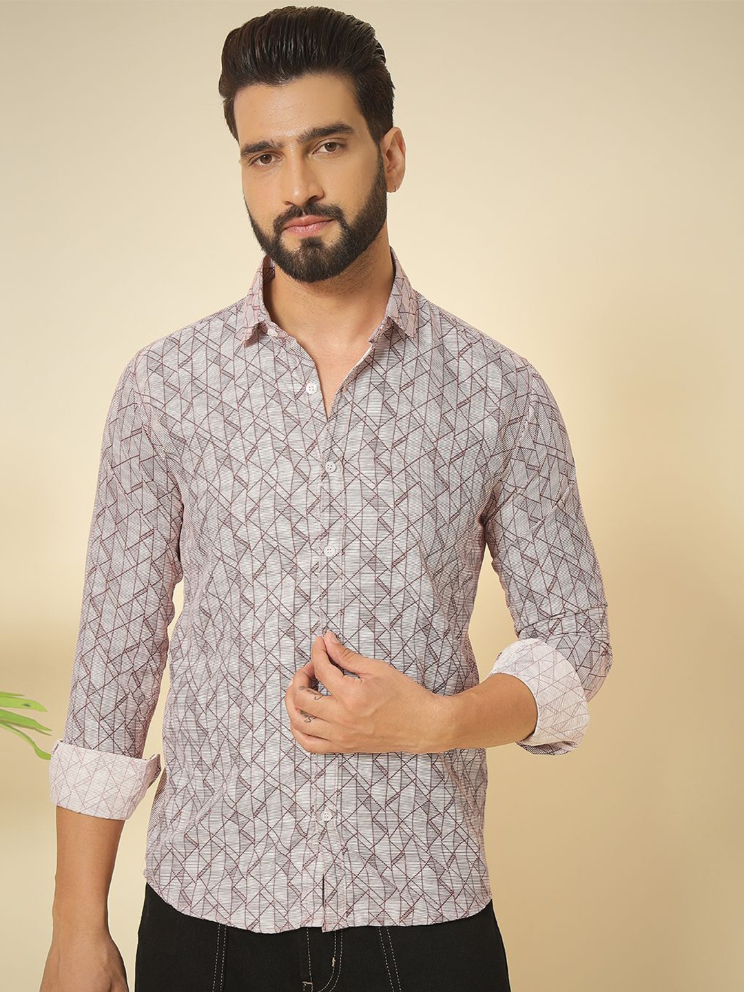 

YOUTH FIRST Men Premium Spread Collar Multi Striped Casual Shirt, Brown
