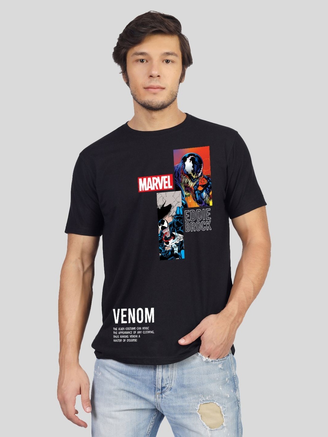 

Greylongg Men Venom Graphic Printed Round Neck Cotton T-shirt, Black