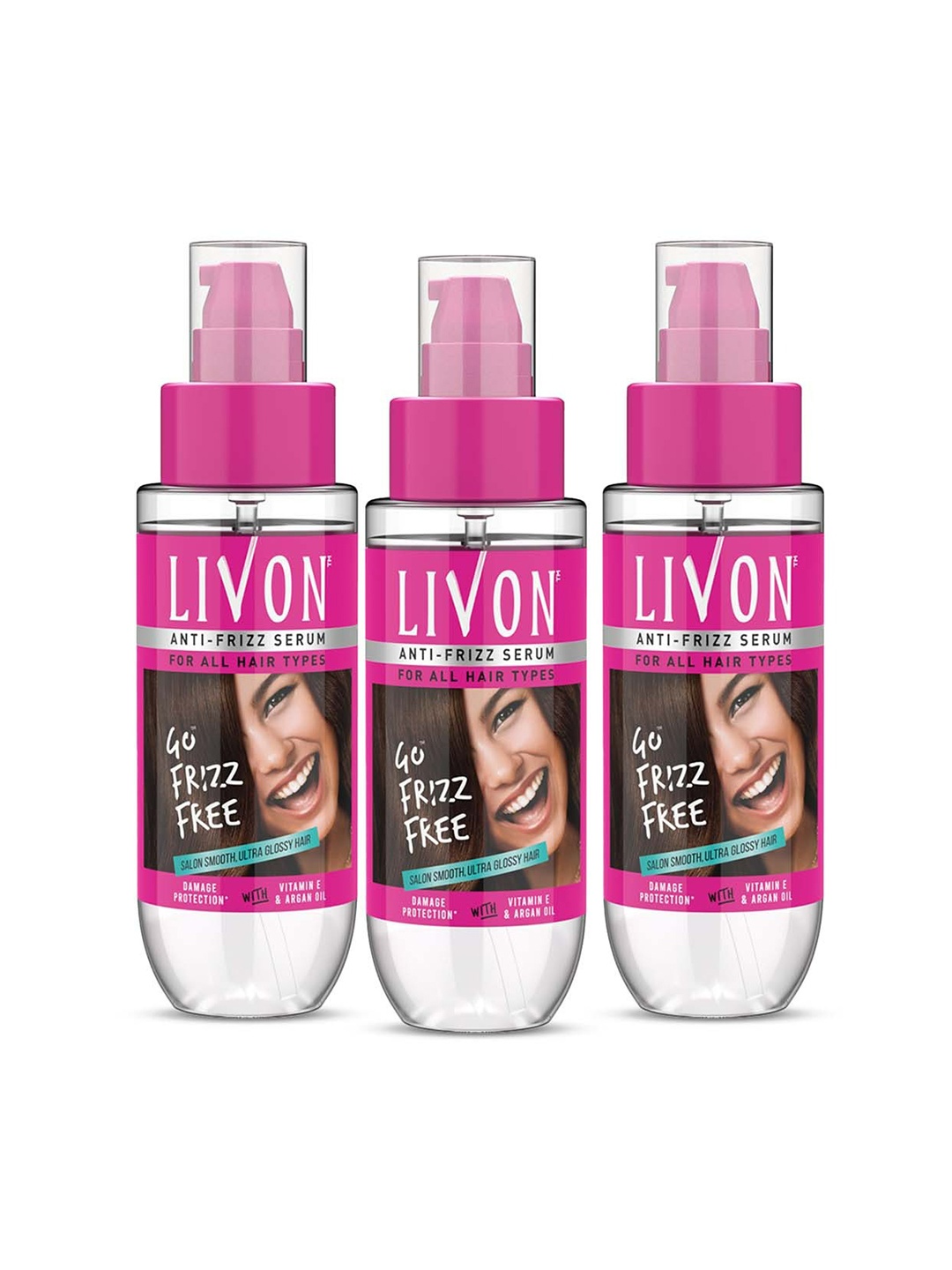 

Livon Set of 3 Hair Serum for Frizz-free Smooth Hair With Argan Oil & Vitamin E- 50ml Each, Pink