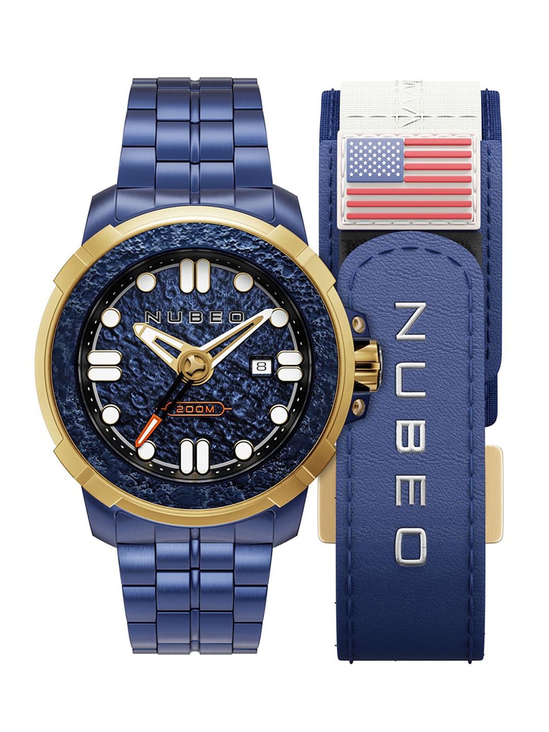 

NUBEO Men Brass Dial & Stainless Steel Bracelet Straps Analogue Automatic Motion Watch, Blue
