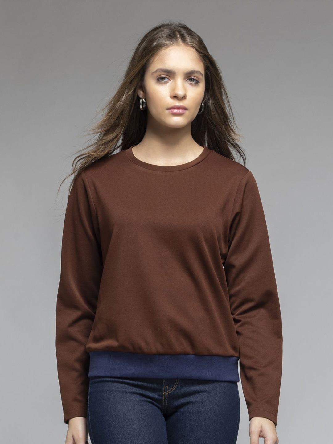 

SHAYE Women Round Neck Sweatshirt, Brown