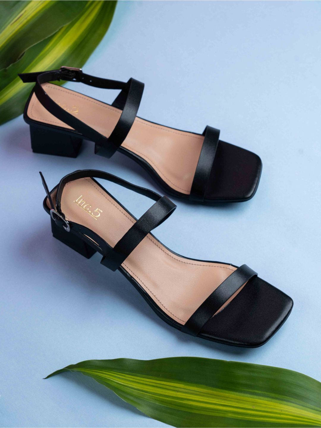 

Inc 5 Women Striped Block Sandals Square Toe Heels, Black