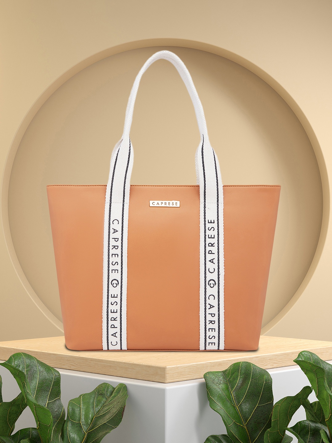 

Caprese Nick Structured Shoulder Bag with Brand Logo Strap, Tan