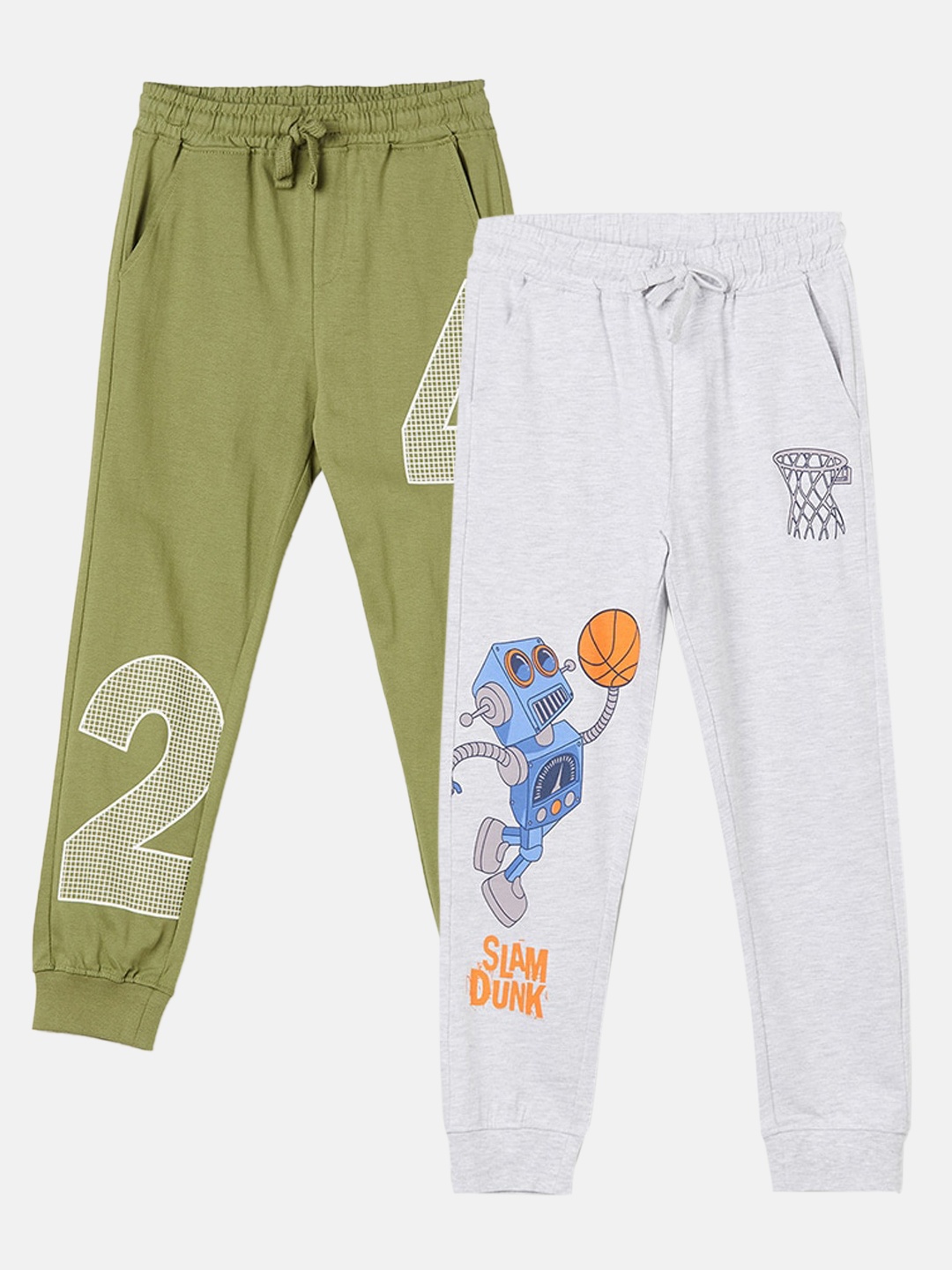 

Fame Forever by Lifestyle Boys Pack of 2 Typography Printed Pure Cotton Joggers, Grey melange