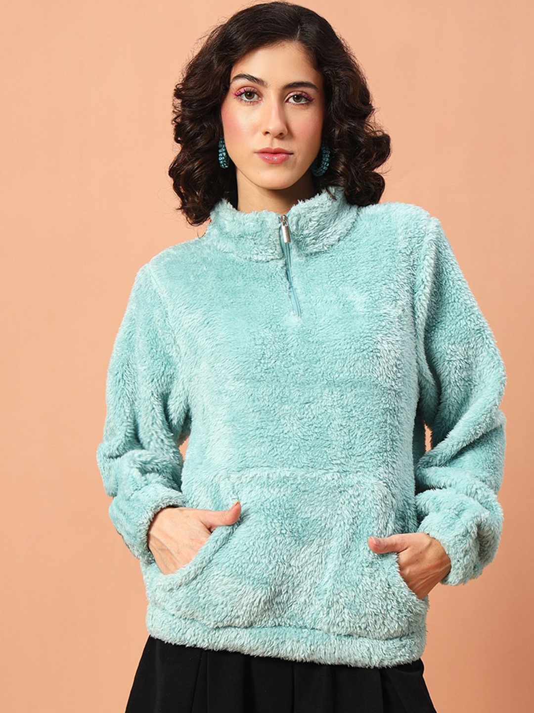 

The Dry State Women Half Ziper Sweatshirt, Turquoise blue