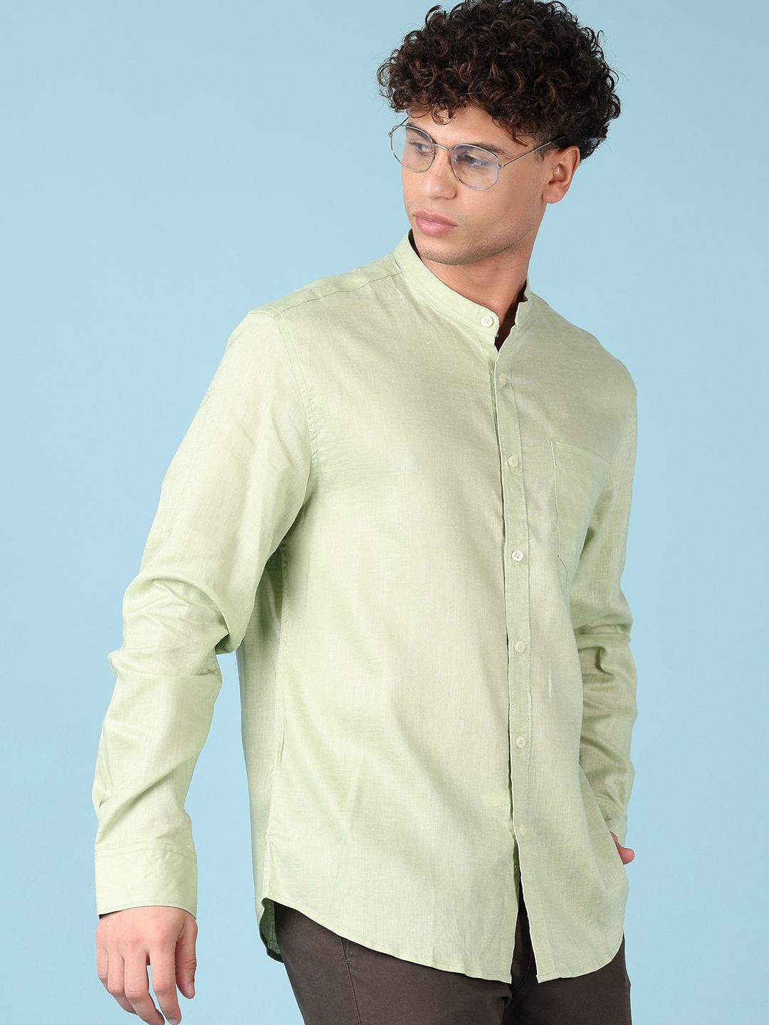 

V-Mart Men Band Collar Solid Cotton Casual Shirt, Green