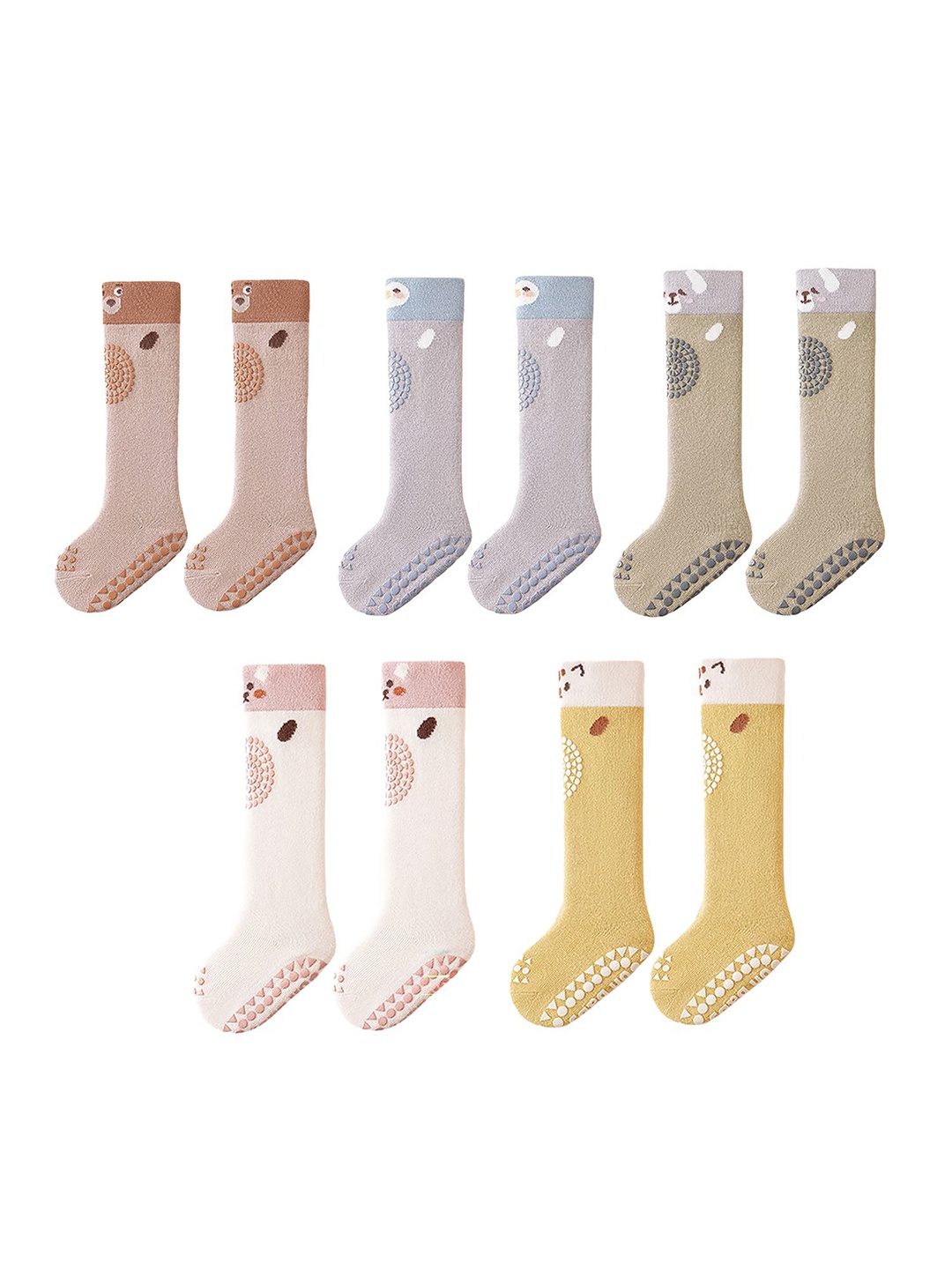 

SYGA Pair Of 5 Kids Patterned Above Knee Cotton Socks, Brown