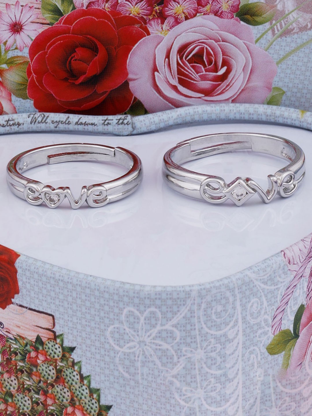 

Silver Shine Unisex Set Of 2 Silver-Plated AD Stone Studded Adjustable Finger Rings