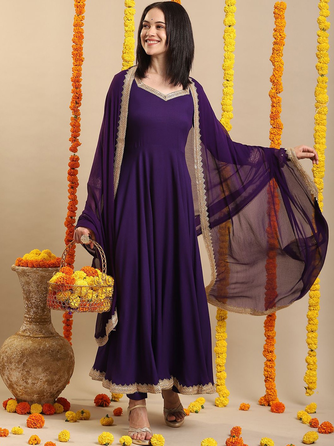

KALINI Sequinned Kurta with Trouser & Dupatta, Purple