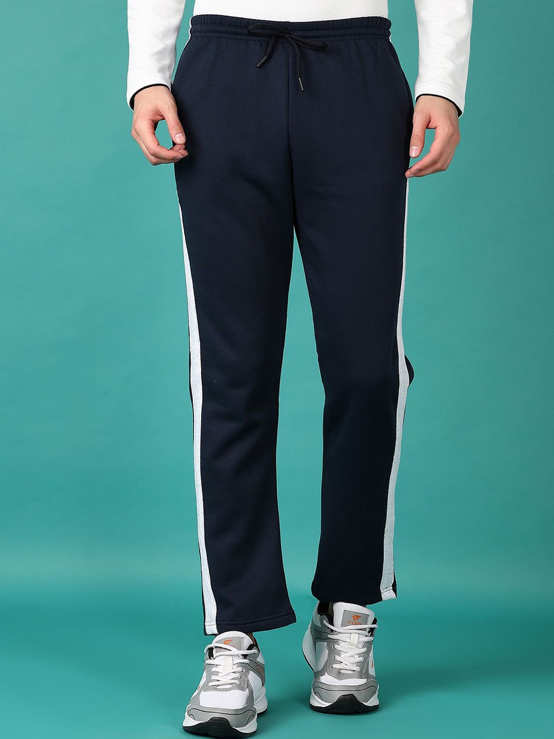 

V-Mart Men Colourblocked Mid-Rise Track Pants, Navy blue