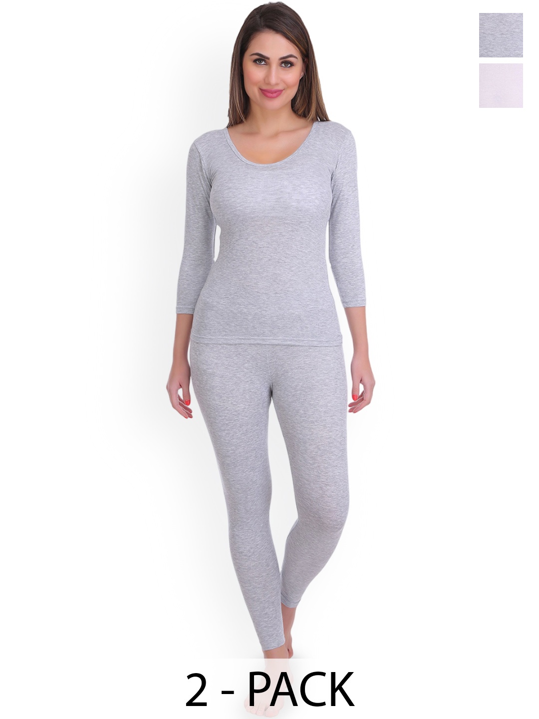 

SELFCARE Women Pack Of 2 Cotton Thermal Set, Grey