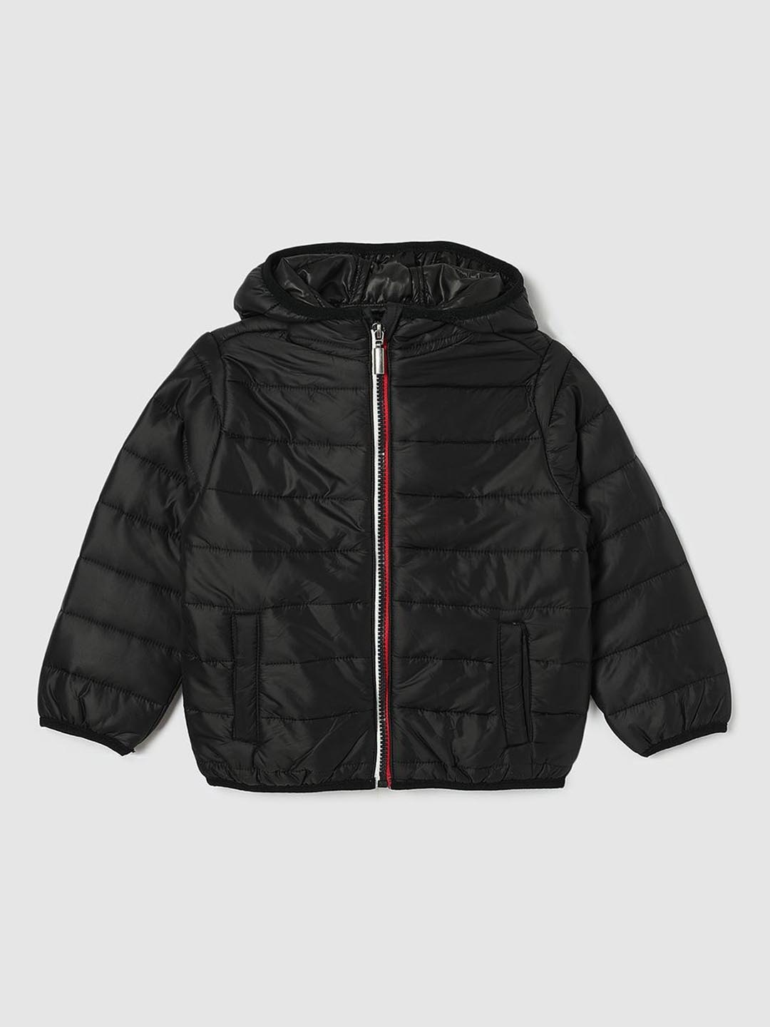 

max Boys Hooded Solid Casual Puffer Jacket, Black