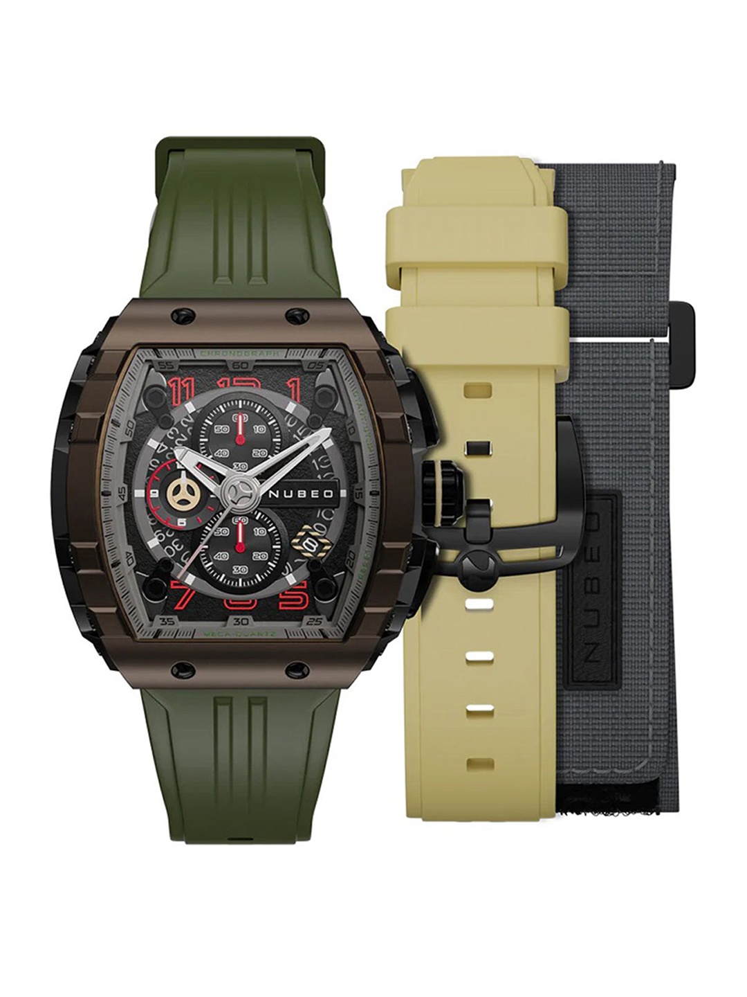 

NUBEO Men Brass Dial & Straps Analogue Chronograph Watch NB-6024-0K, Black