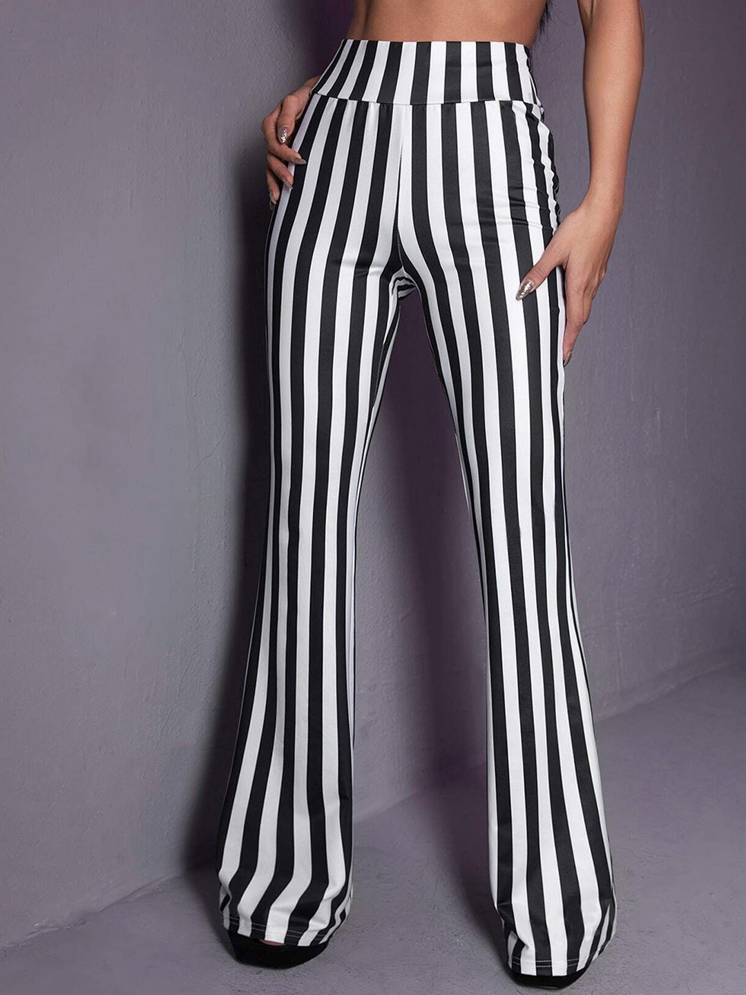 

Stylecast X Slyck Striped Pattern Bootcut Trouser, Black