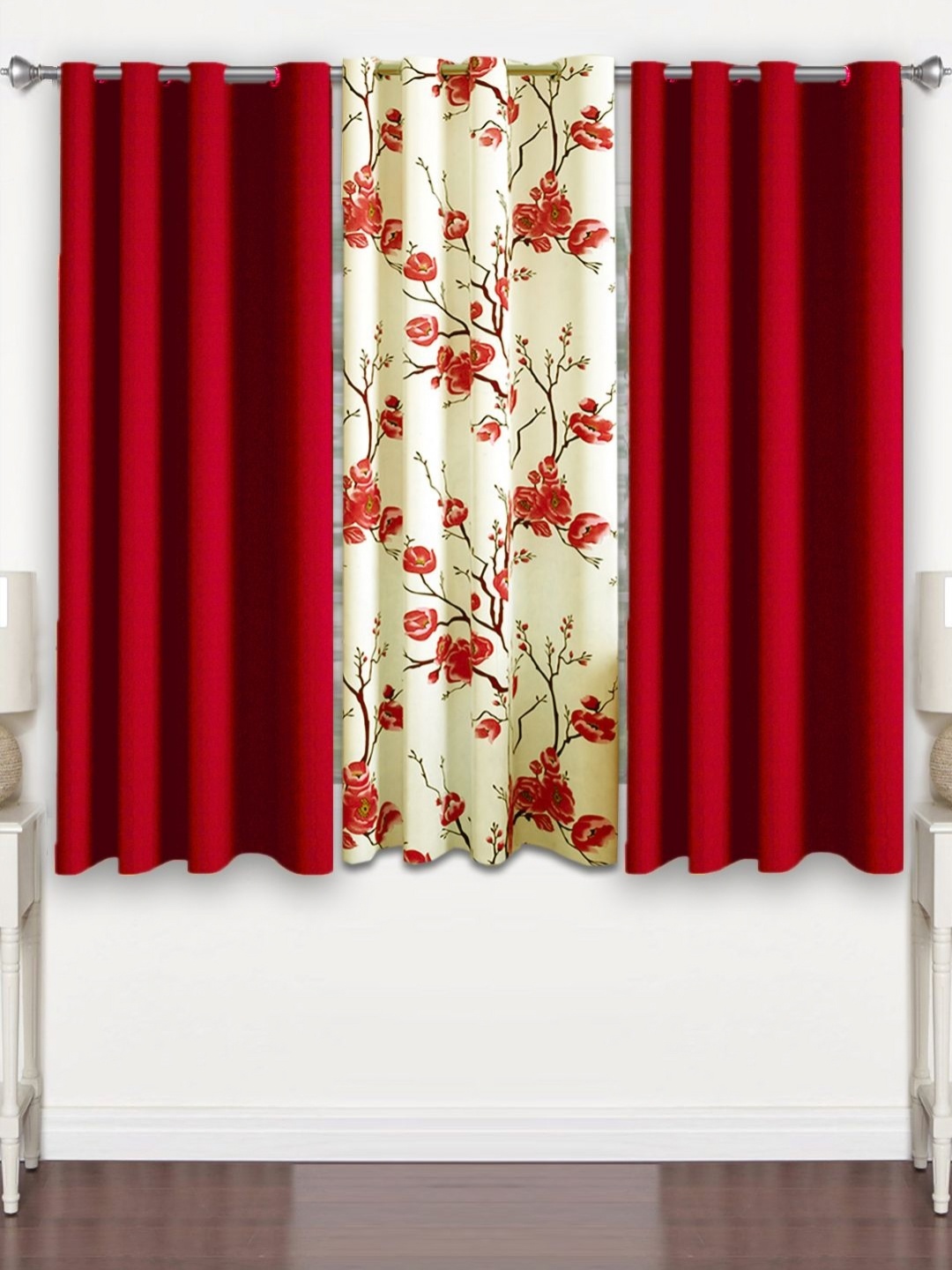 

Lunar Days Maroon 3 Pieces Floral Room Darkening Window Curtains