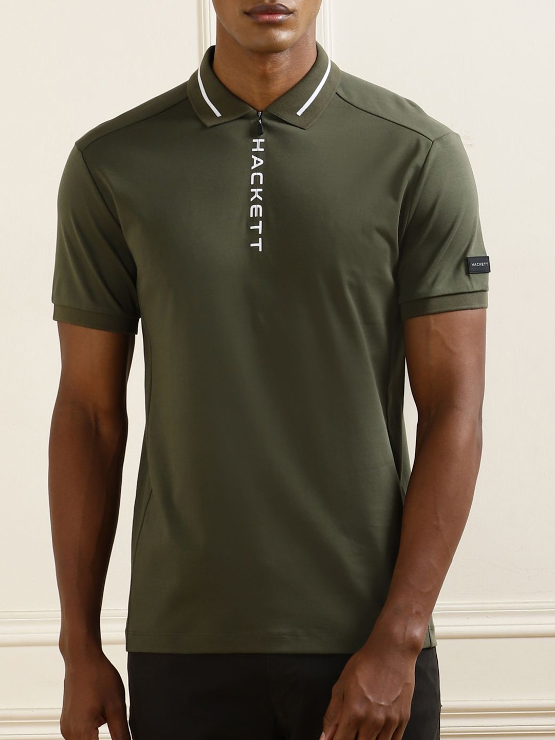 

HACKETT LONDON Men Polo Collar Pockets Slim Fit T-shirt, Olive