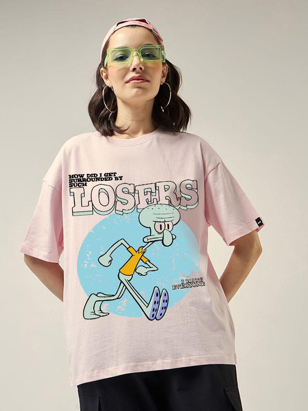 

Bewakoof Women Spongebob Printed Pure Cotton T-shirt, Pink