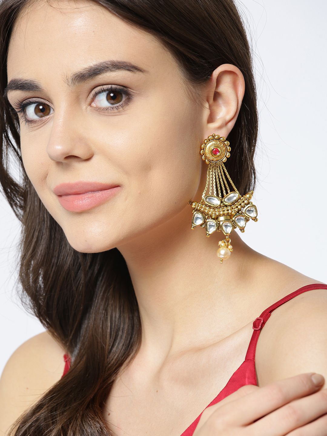 

Anouk Gold-Plated Kundan-Studded Contemporary Drop Earrings