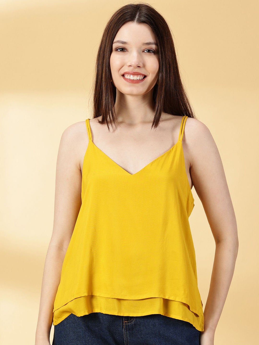 

DIVINATION Women V-Neck Sleeveless Top, Yellow