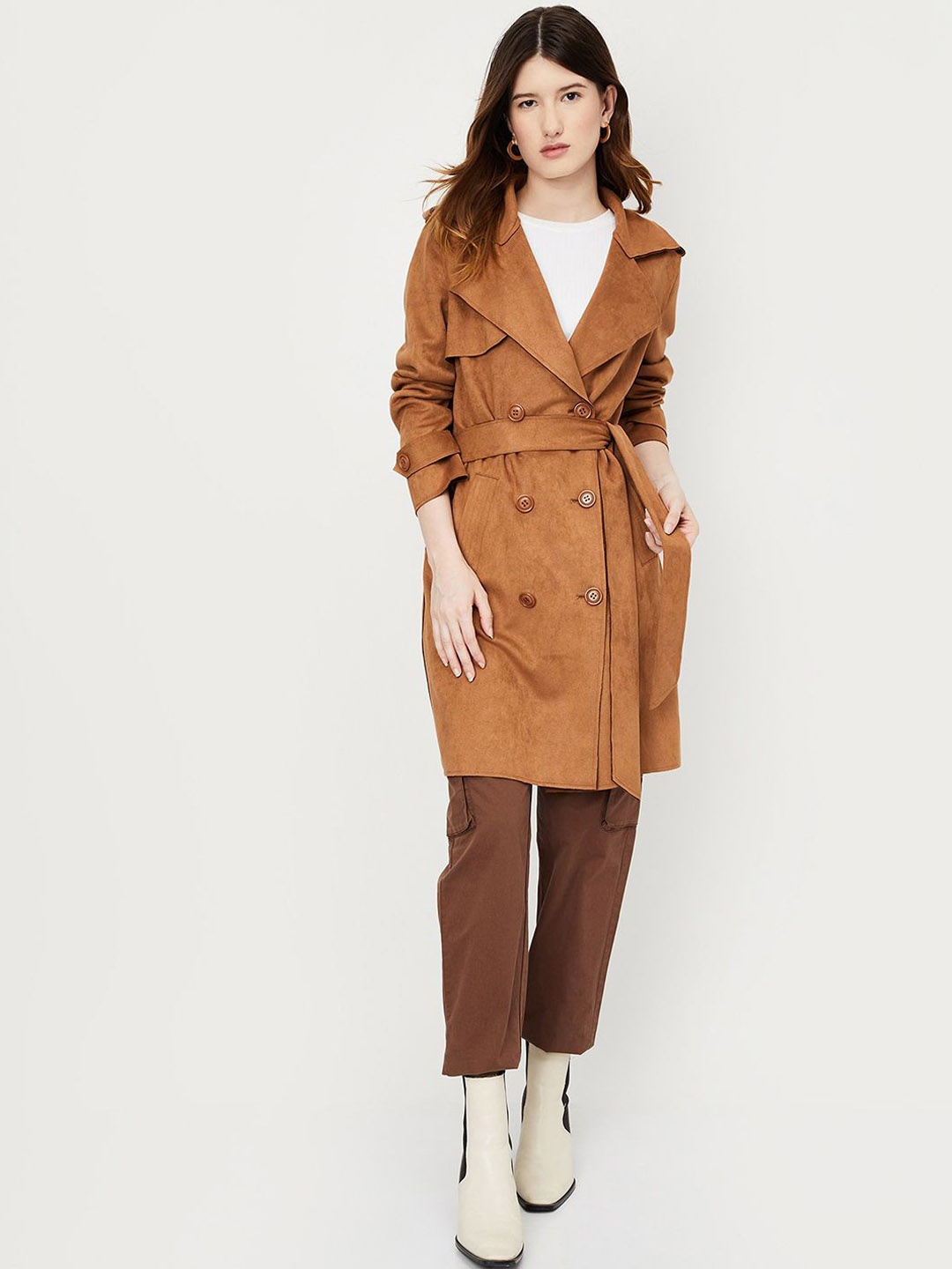 

max Women Polyester Longline Duster Jacket, Brown