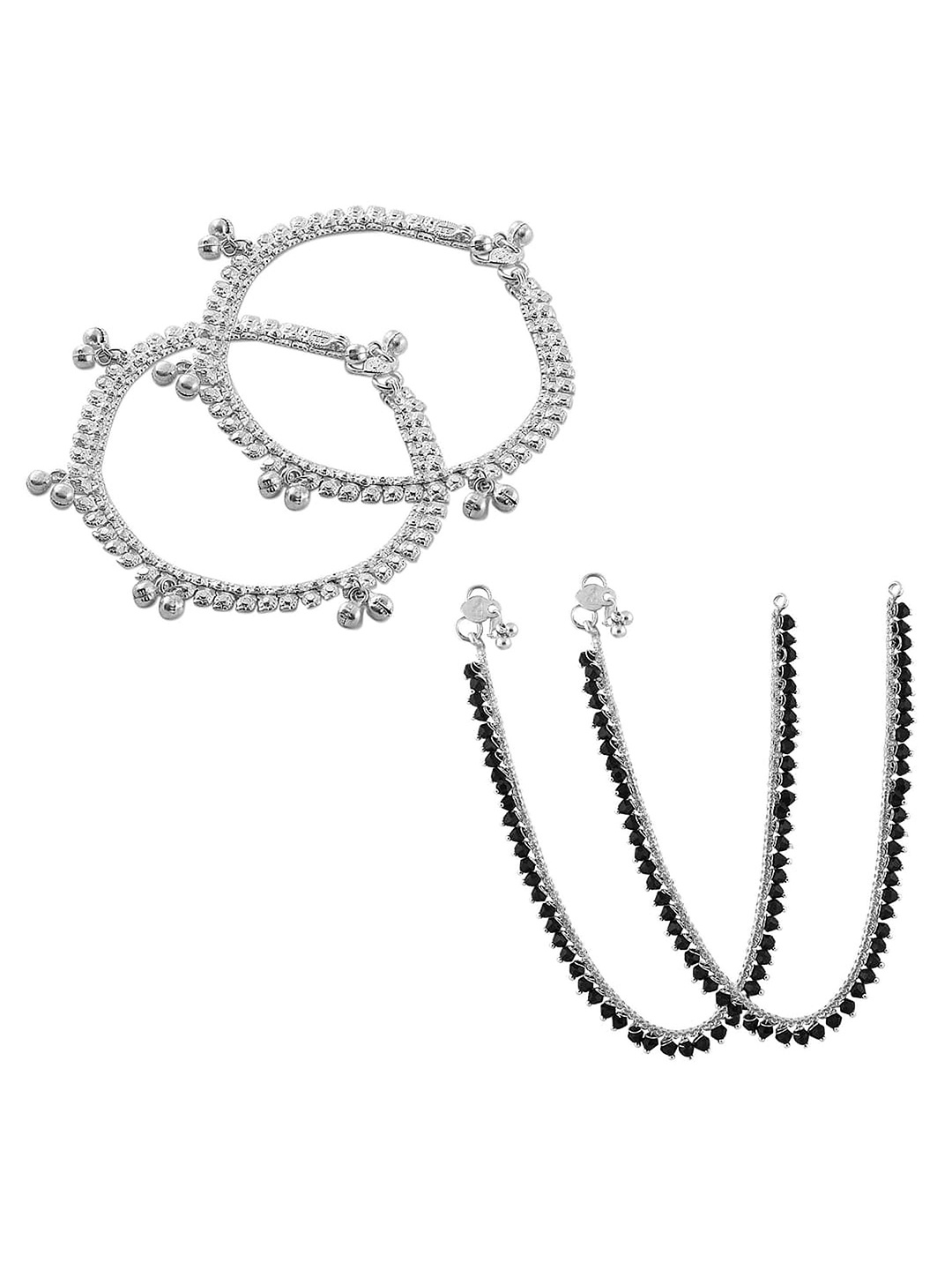 

Heer Collection Set Of 2 Silver-Plated Beaded Anklets