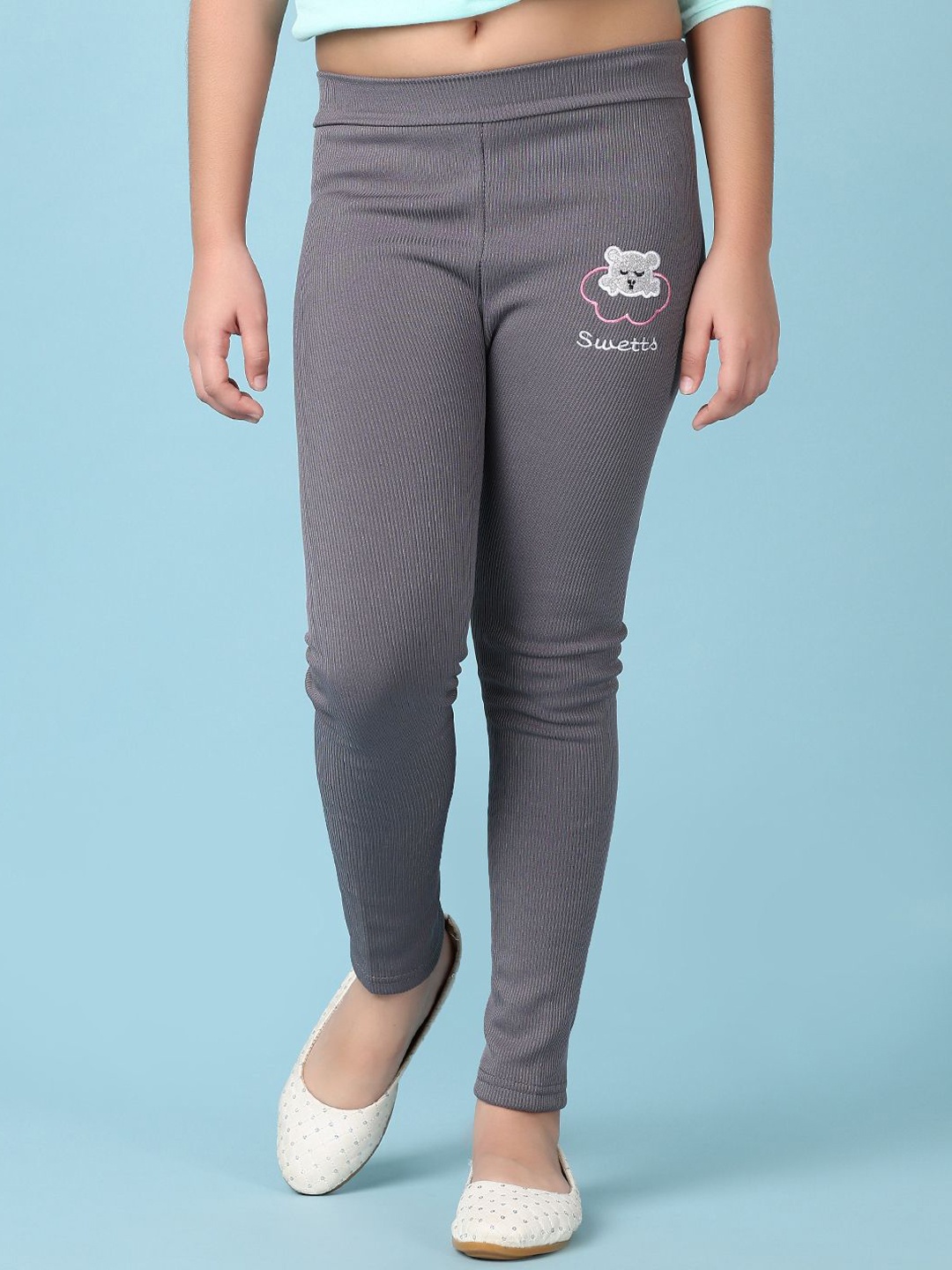 

V-Mart Girls Cotton Ankle-Length Leggings, Grey