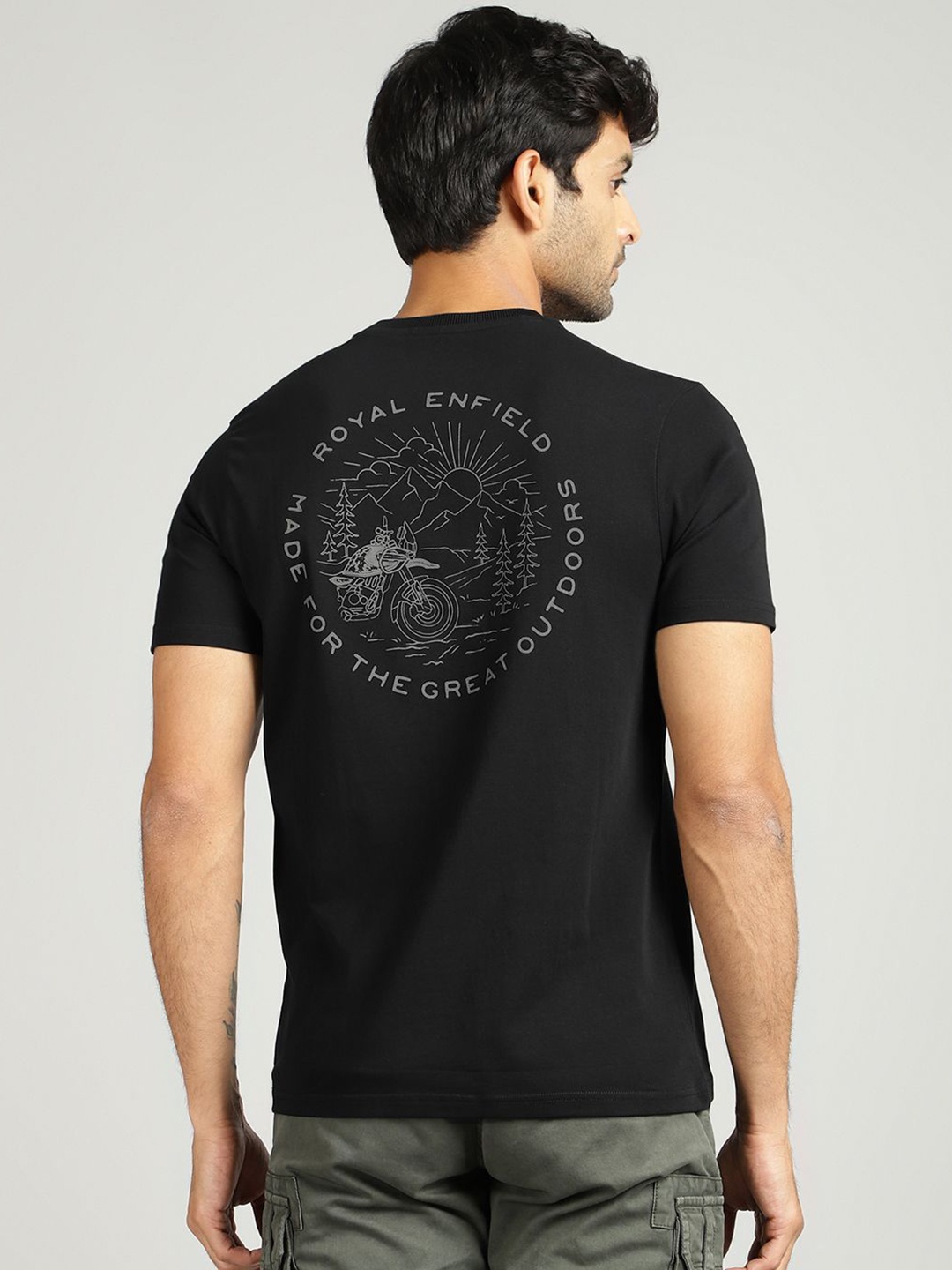 

Royal Enfield Men Graphic Printed Round Neck Cotton T-shirt, Black