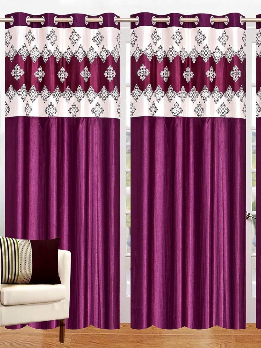 

Lunar Days Purple Set of 3 Floral Room Darkening Long Door Curtain