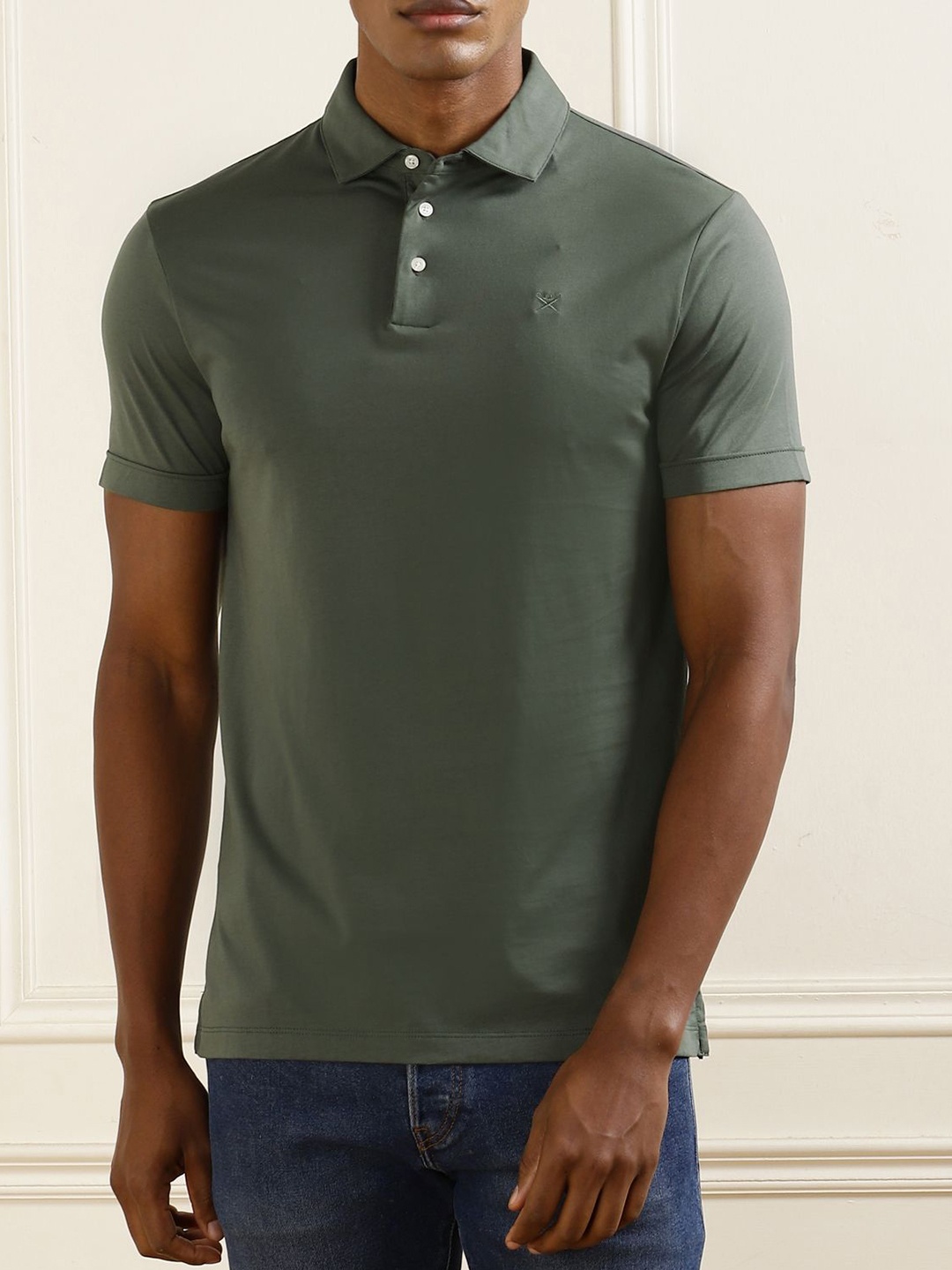 

HACKETT LONDON Men Polo Collar Applique Slim Fit T-shirt, Green