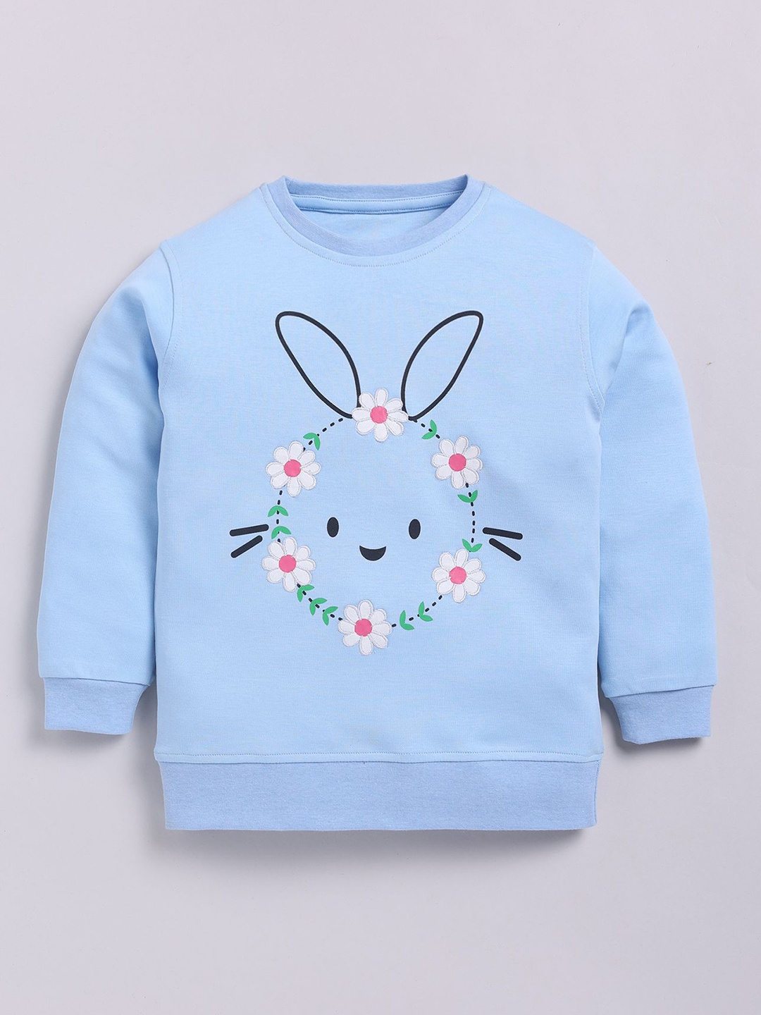 

Cutopies Girls Printed Round Neck Cotton Pullover Sweatshirt, Blue
