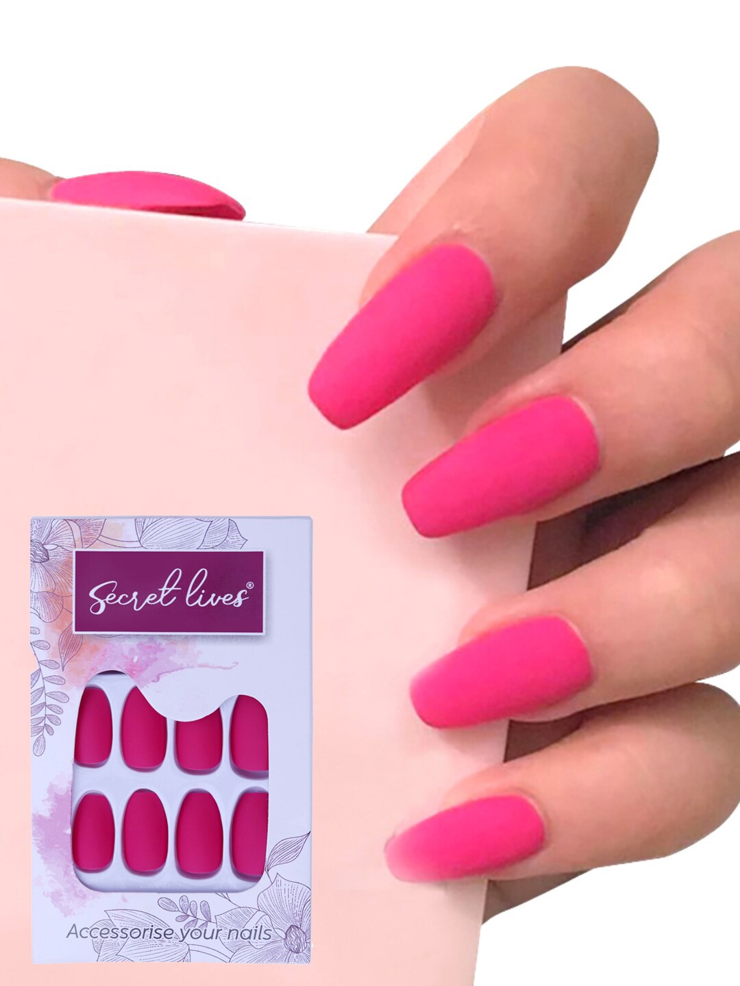 

Secret Lives Set of 24 Plain Matte Fake Nail Extensions - Hotty Pink