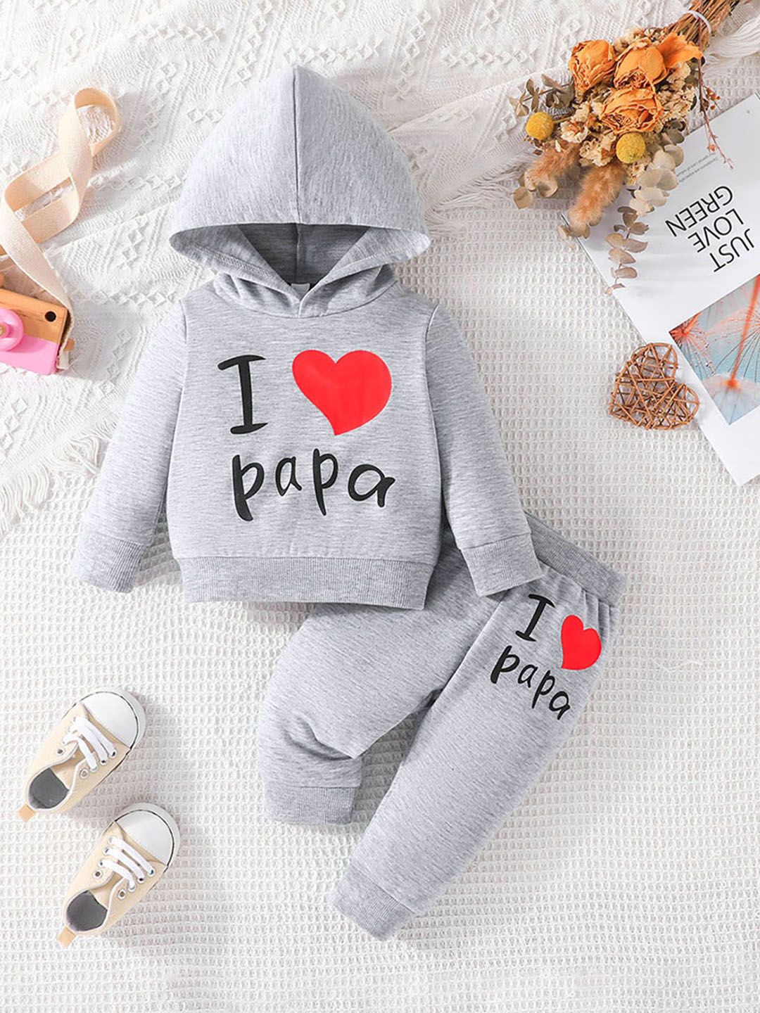

INCLUD Boys Printed Hooded Long Sleeves Sweatshirt With Jogger, Grey