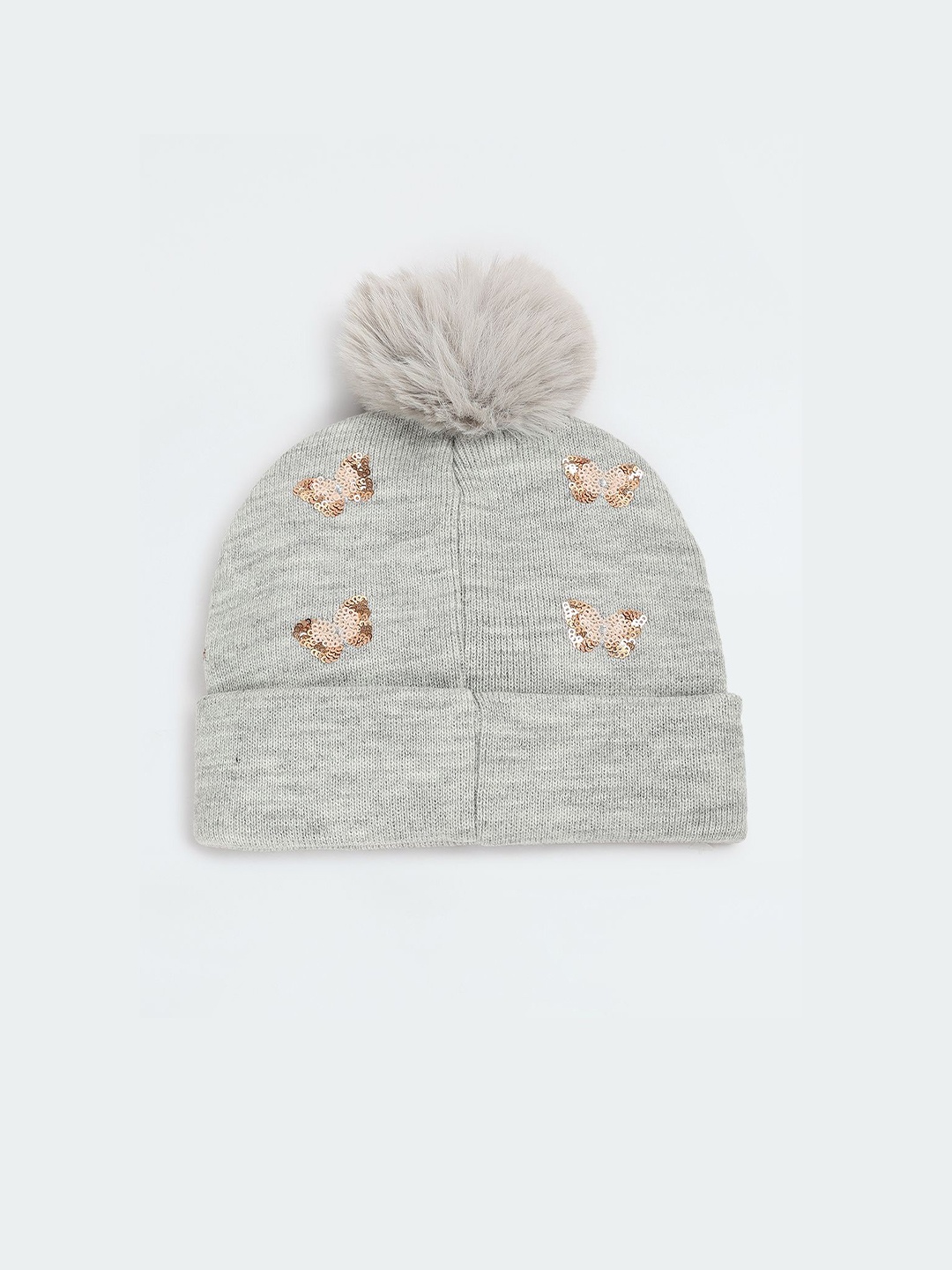 

max Girls Printed Beanie, Grey