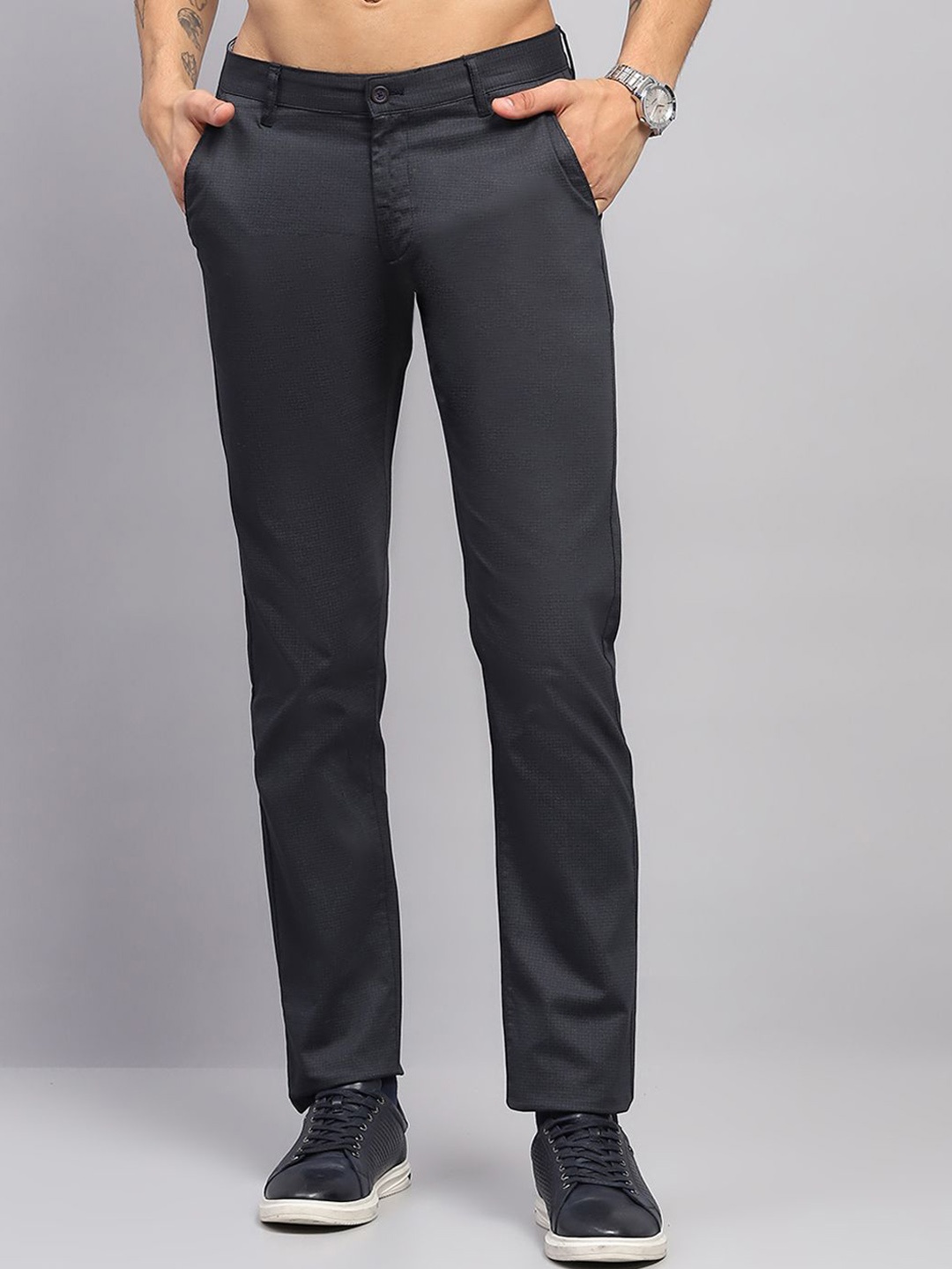 

Monte Carlo Men Cotton Mid-Rise Trousers, Black