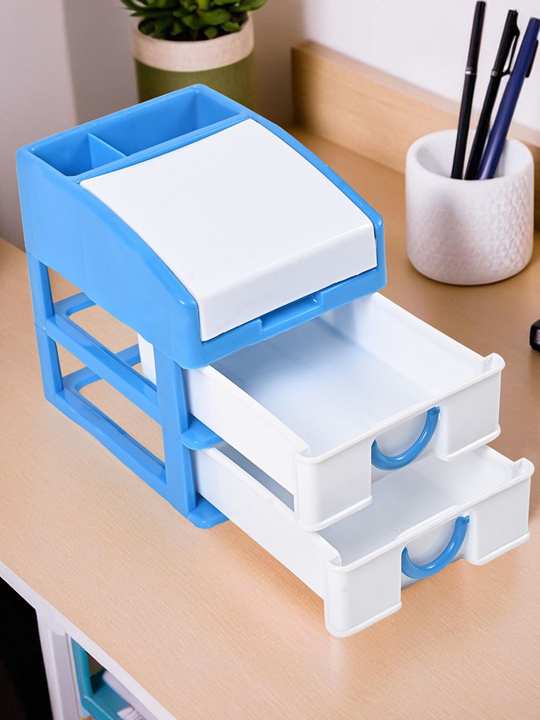 

Kuber Industries Blue 3-Layer Desk Organiser