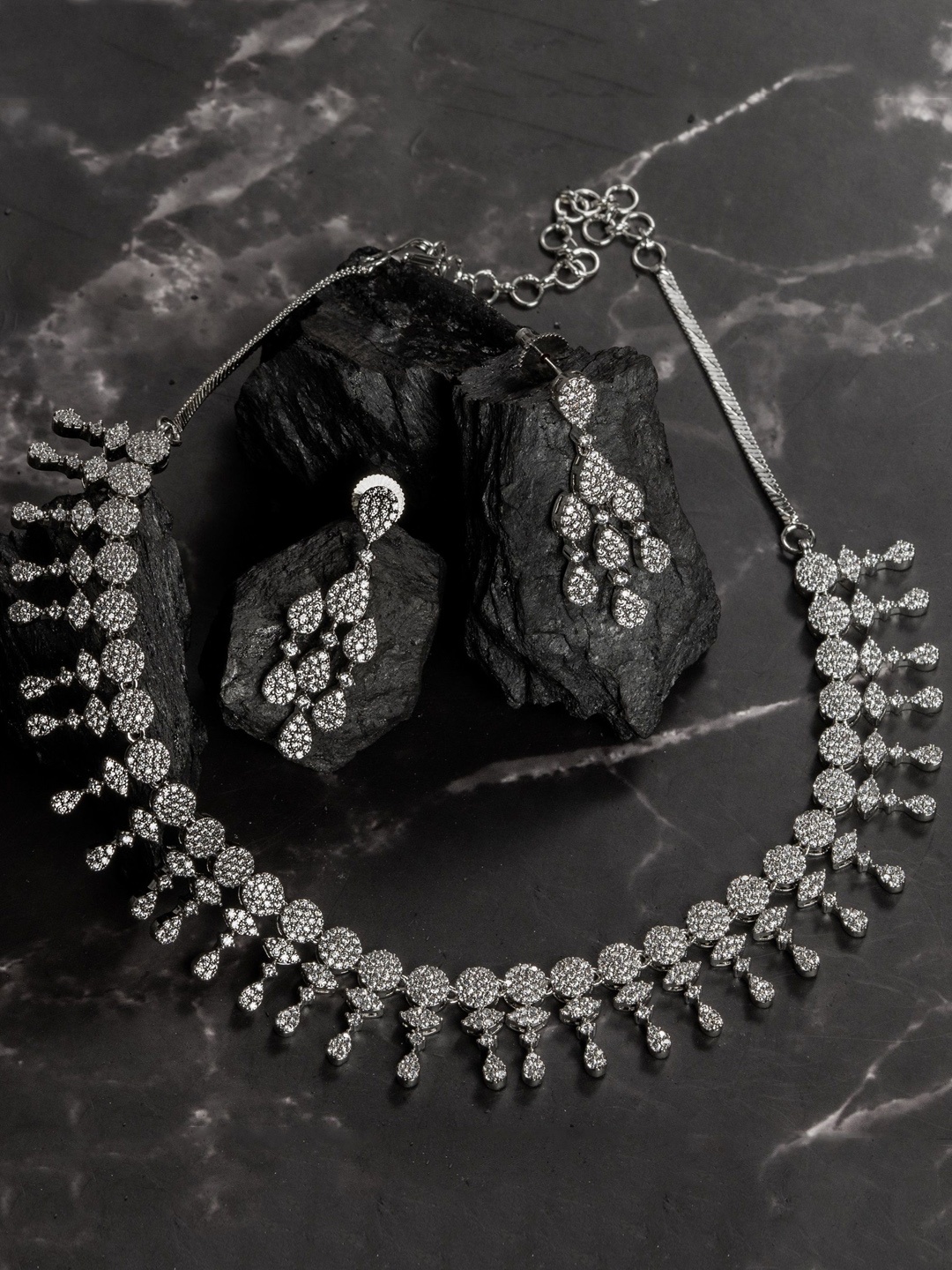 

Zevarly CZ Stone Studded Jewellery Set, Gold
