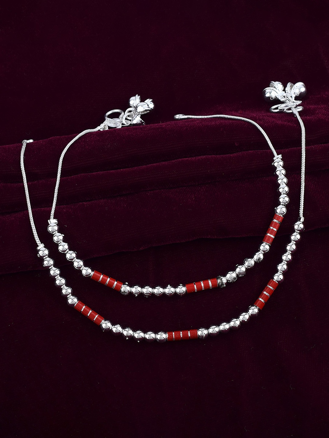 

MEMOIR Silver-Plated Beaded Meenakari Payal Pajeb Anklet