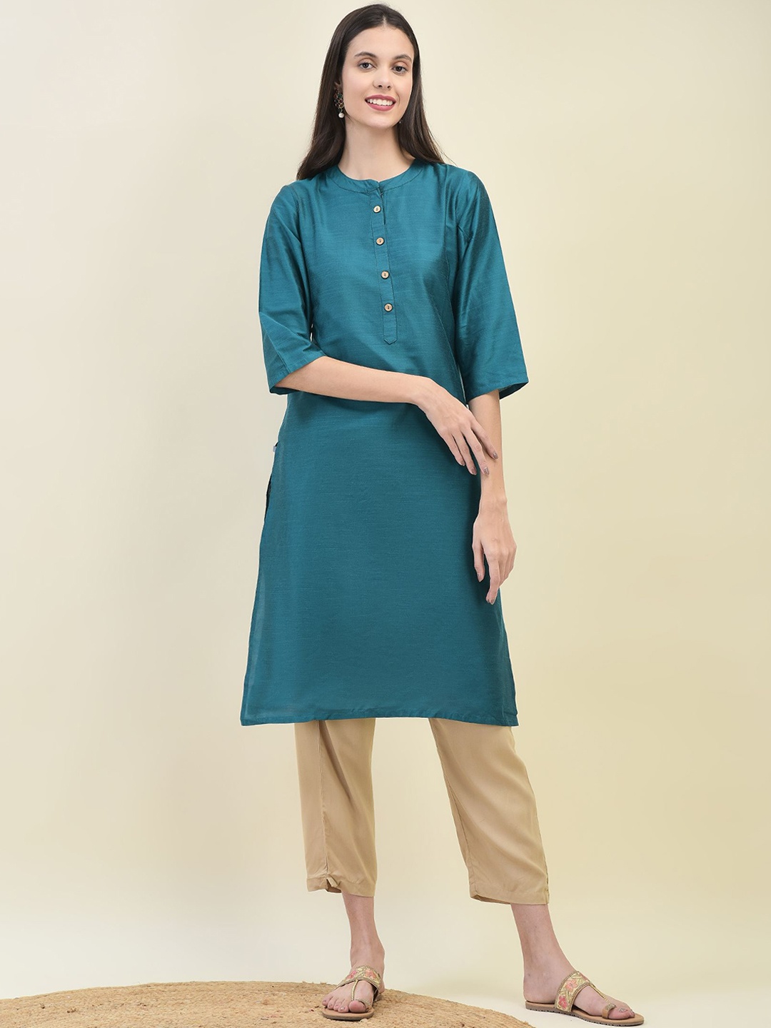 

Shree Mandarin Collar Straight Kurta, Teal