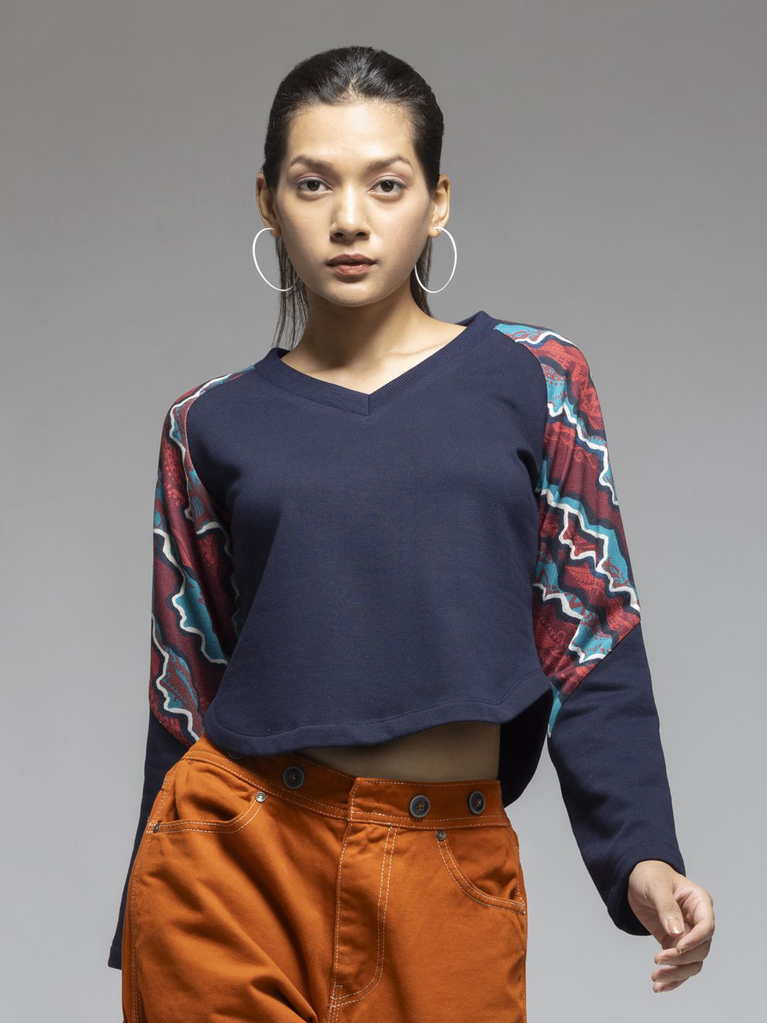 

SHAYE Women V-Neck Long Sleeves Casual Sweatshirts, Navy blue